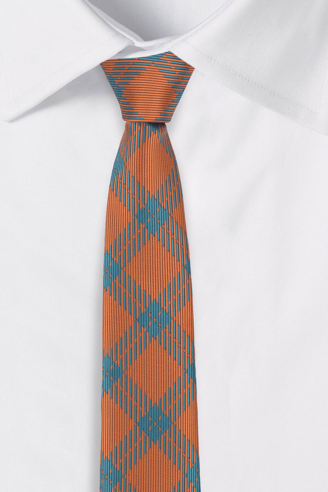 Orange Checkered Silk Necktie for Men