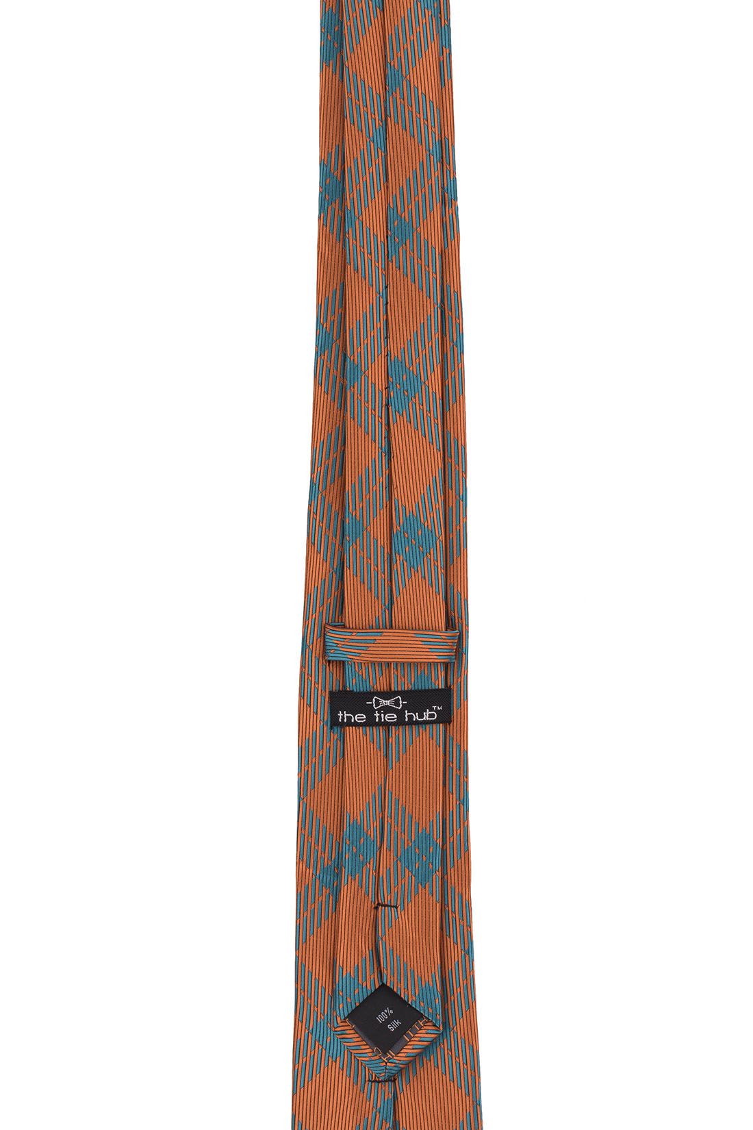 Orange Checkered Silk Necktie for Men