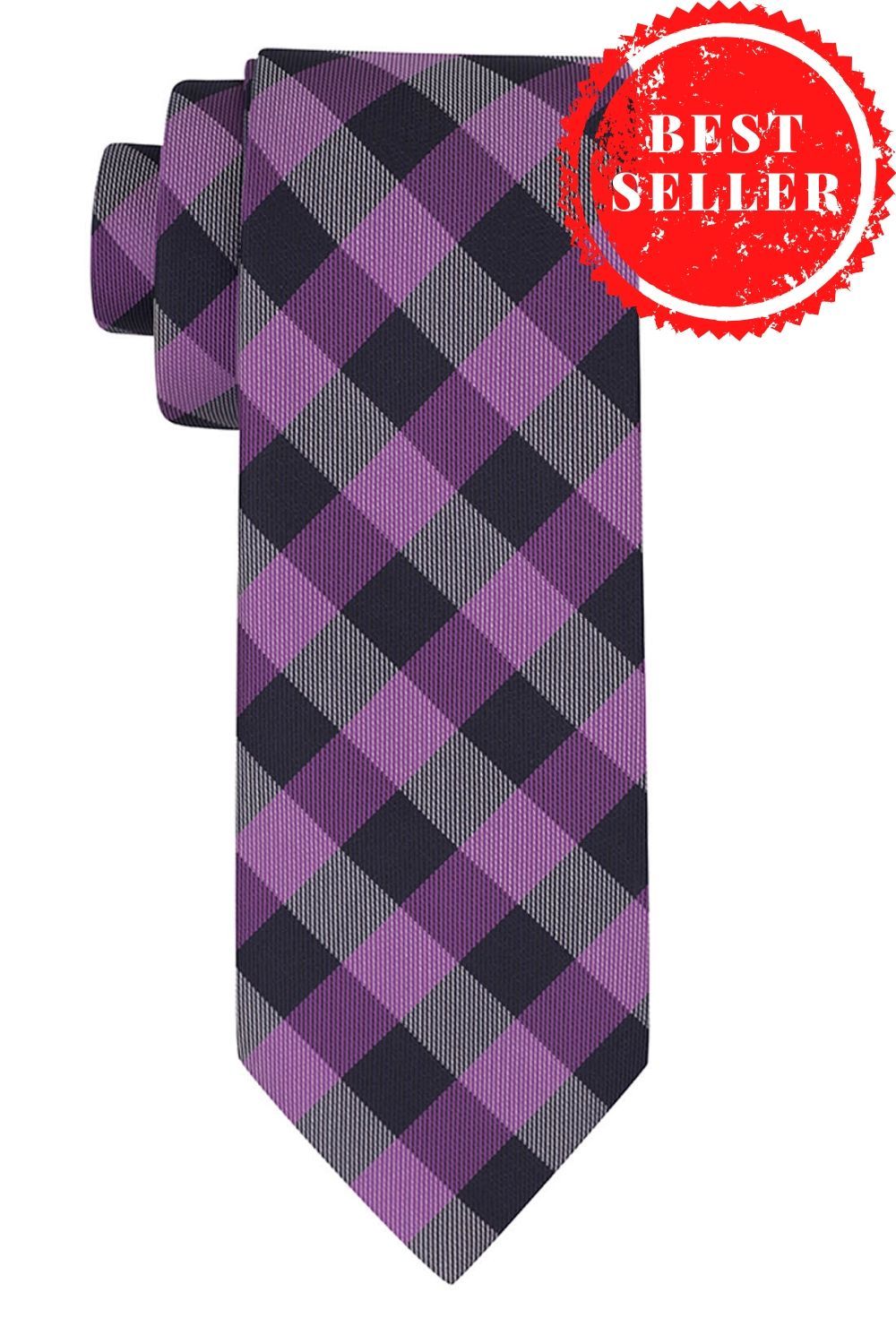 Purple Checkered Silk Necktie for Men