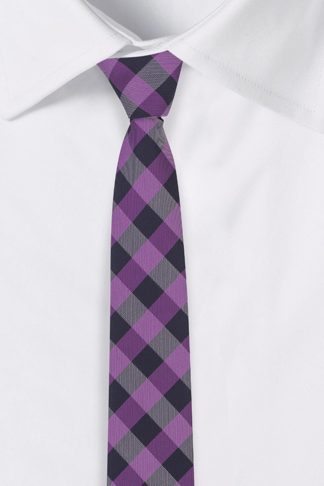Purple Checkered Silk Necktie for Men