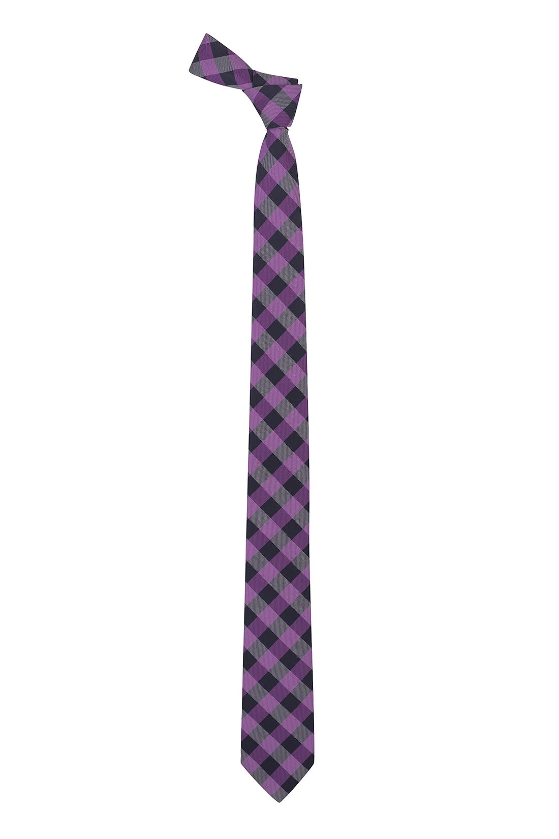 Purple Checkered Silk Necktie for Men