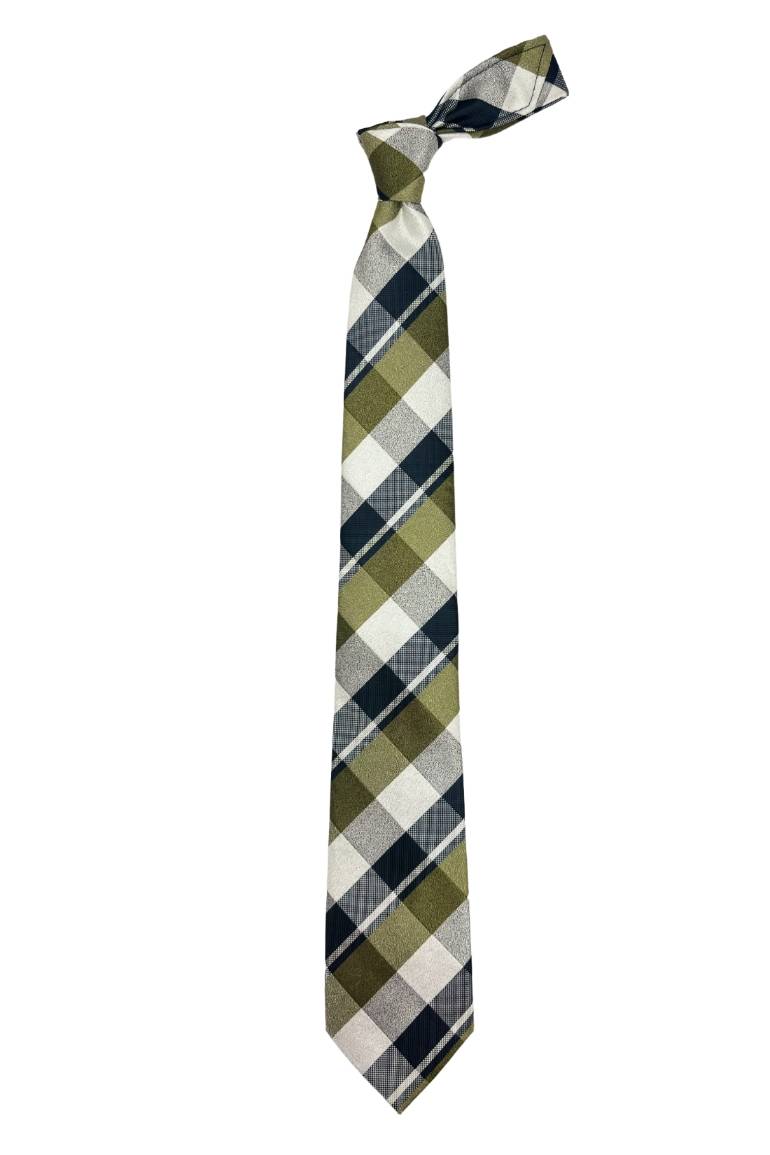 Green Checkered Silk Necktie for Men