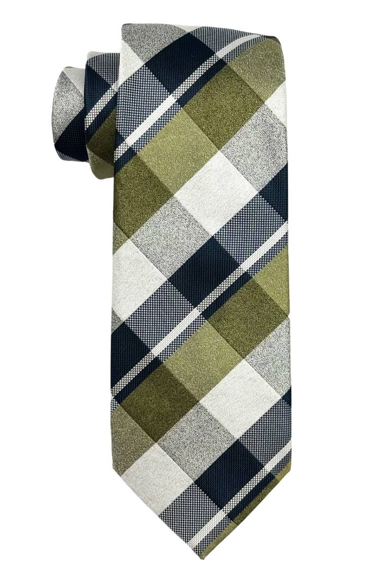 Green Checkered Silk Necktie for Men