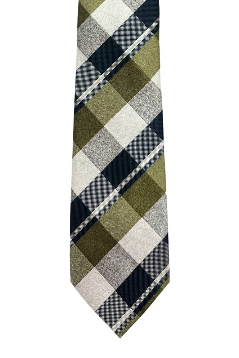 Green Checkered Silk Necktie for Men
