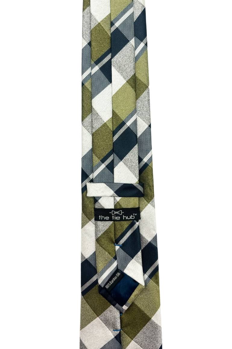 Green Checkered Silk Necktie for Men
