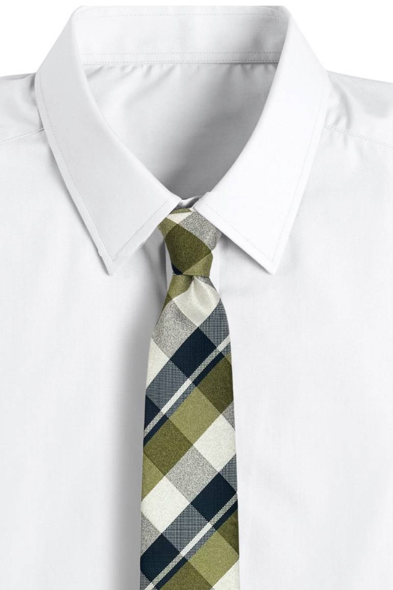 Green Checkered Silk Necktie for Men