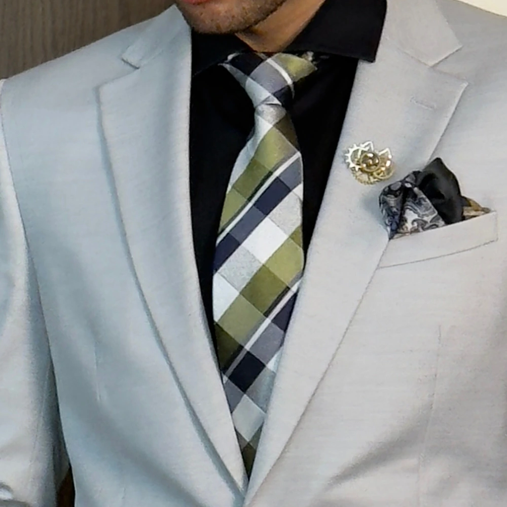 Green Checkered Silk Necktie for Men