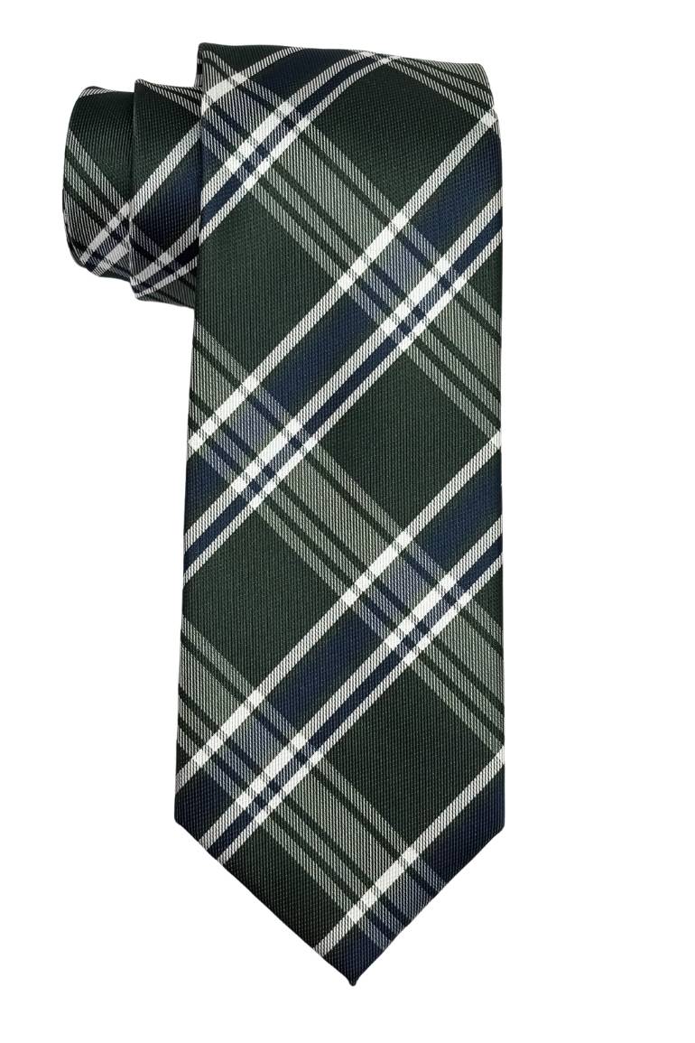 Green Checkered Silk Necktie for Men