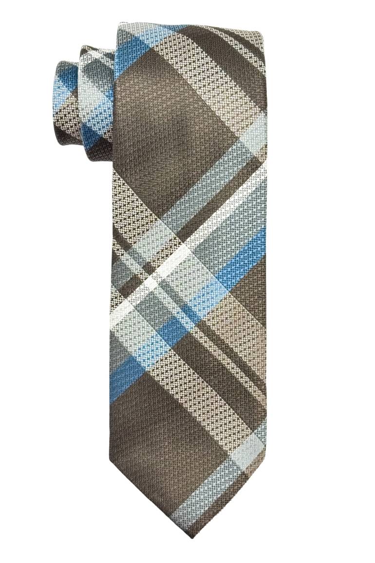 Brown Checkered Silk Necktie for Men