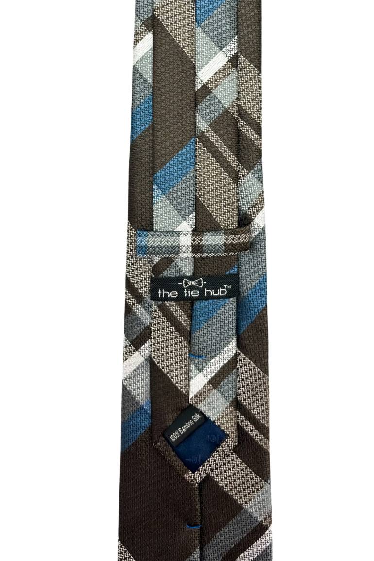 Brown Checkered Silk Necktie for Men