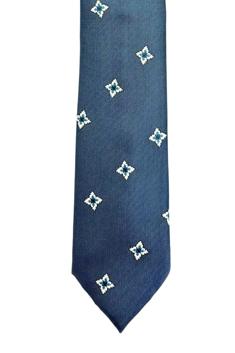 Blue Floral Silk Necktie for Men
