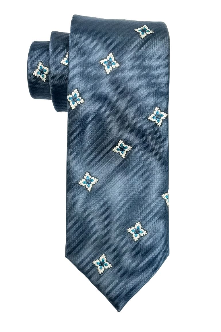 Blue Floral Silk Necktie for Men
