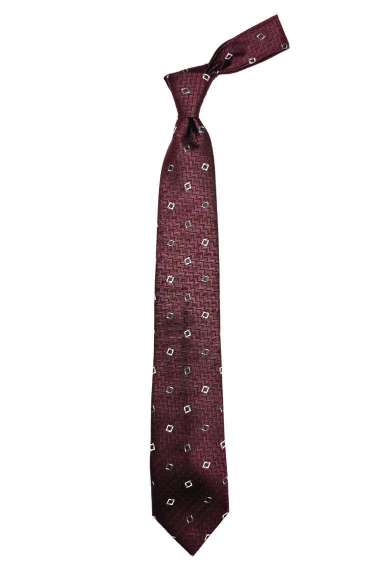 Red Geometric Silk Necktie for Men