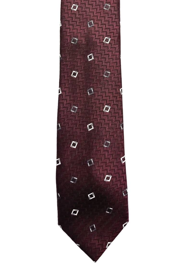 Red Geometric Silk Necktie for Men