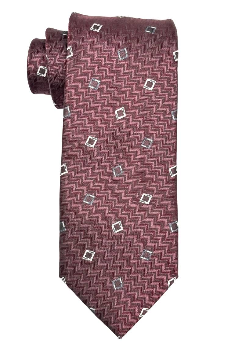 Red Geometric Silk Necktie for Men