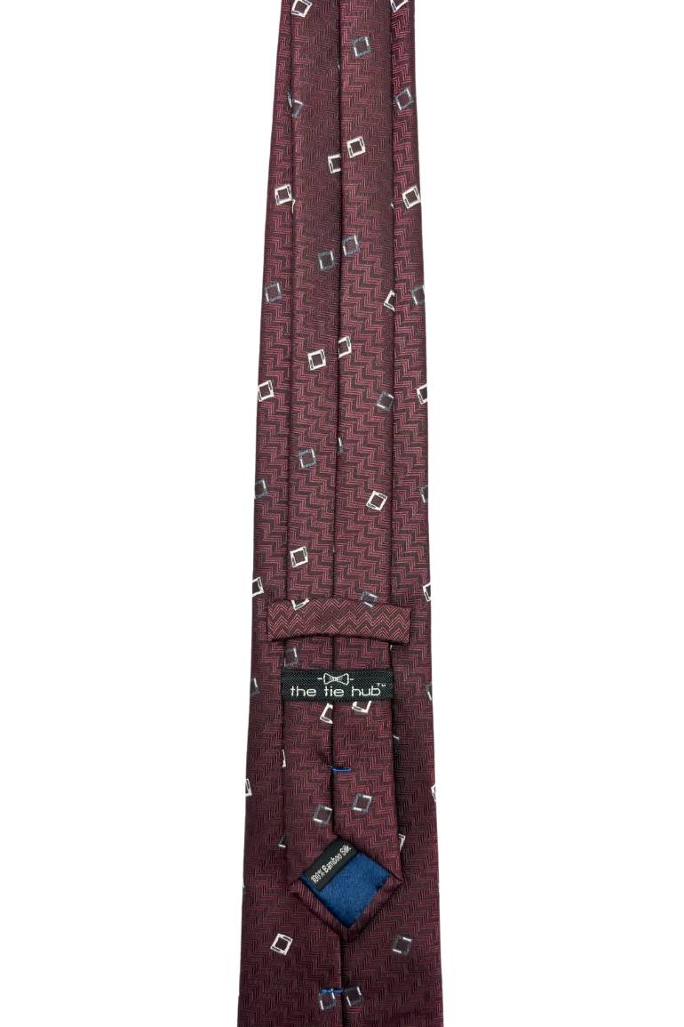 Red Geometric Silk Necktie for Men