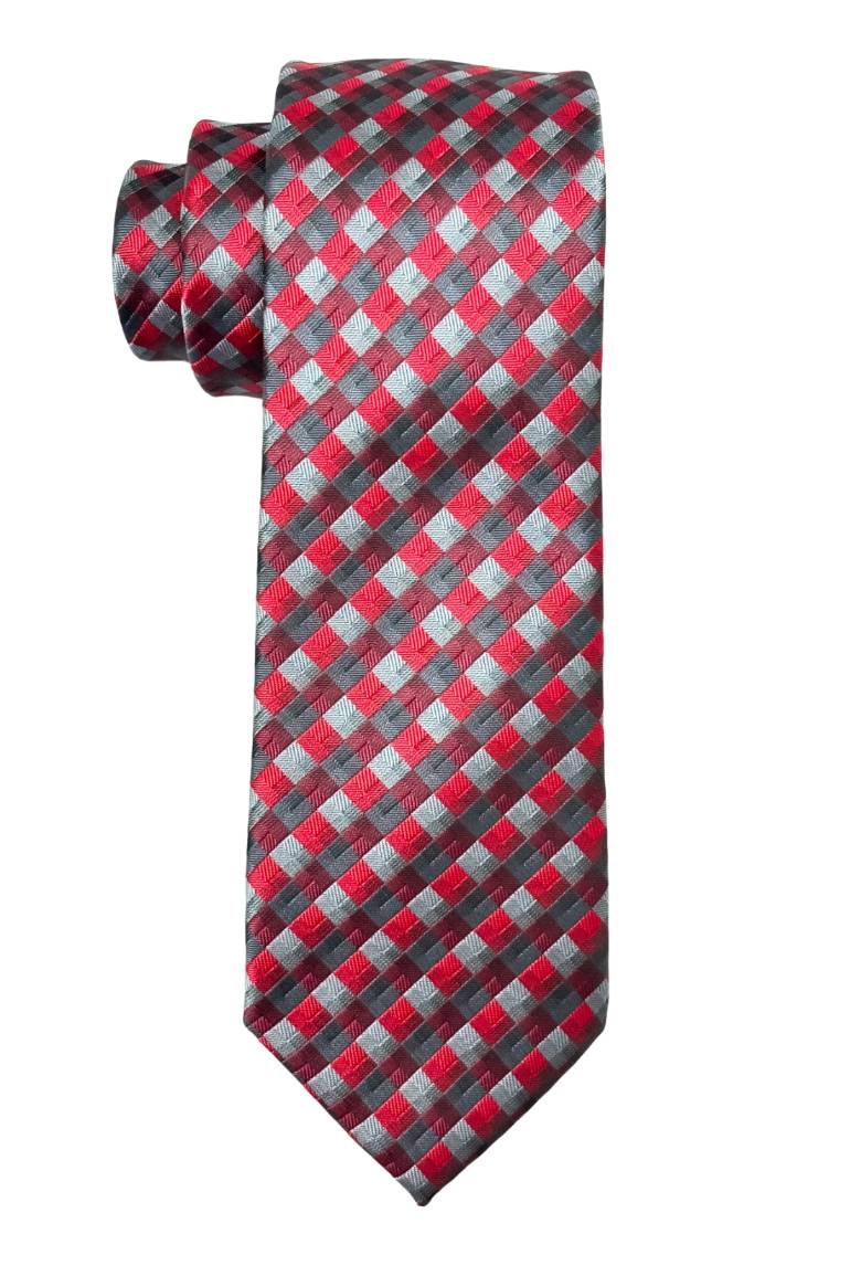 Red Checkered Silk Necktie for Men