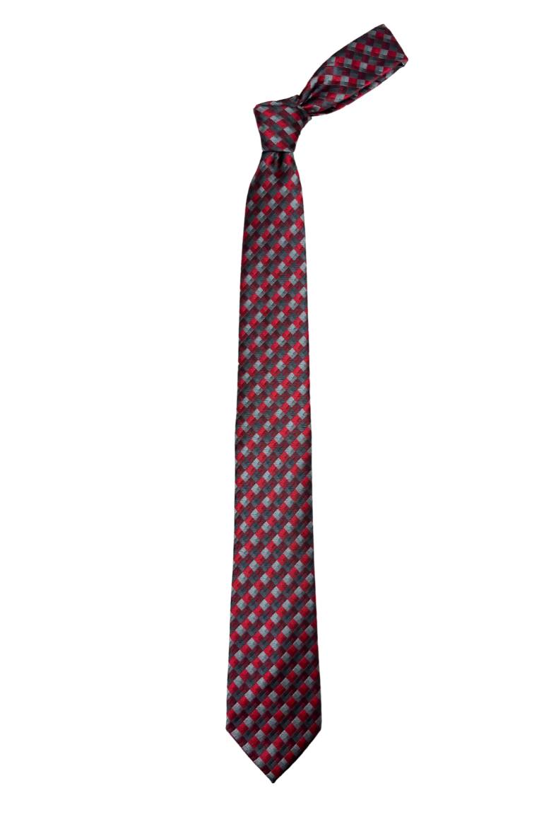 Red Checkered Silk Necktie for Men
