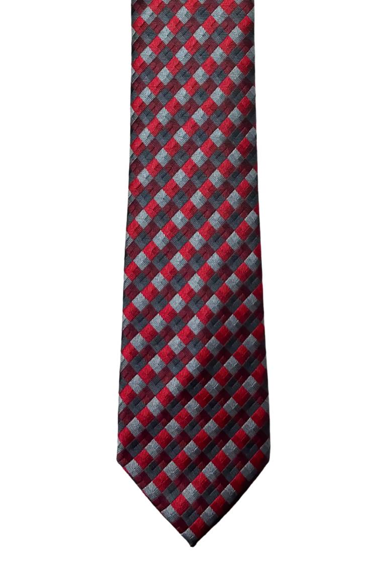 Red Checkered Silk Necktie for Men