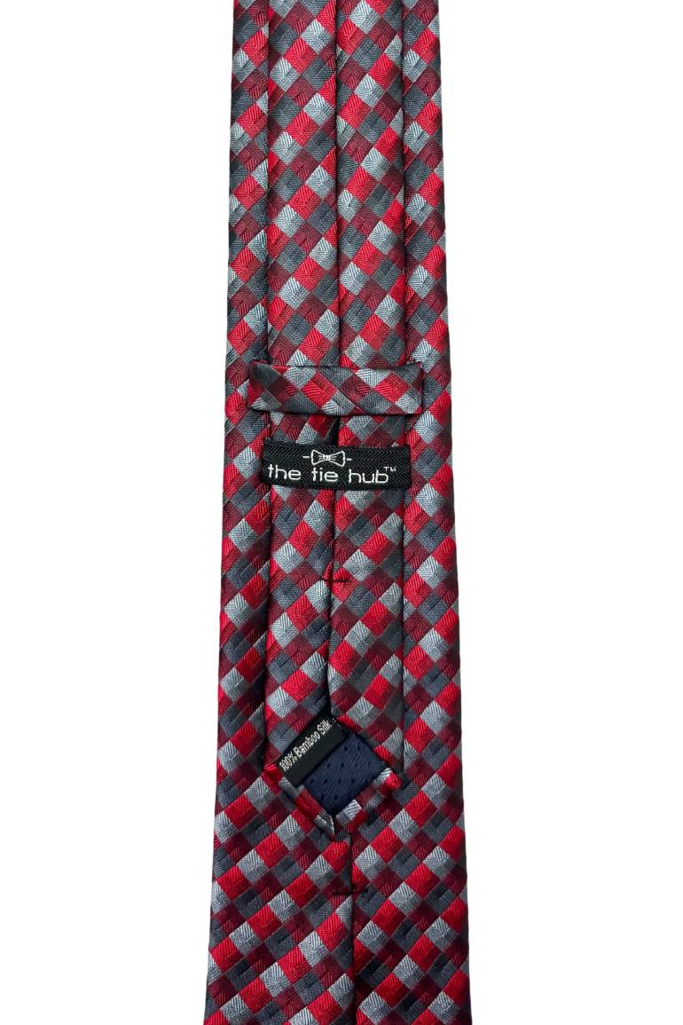 Red Checkered Silk Necktie for Men