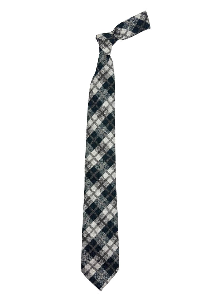 Green Checkered Silk Necktie for Men