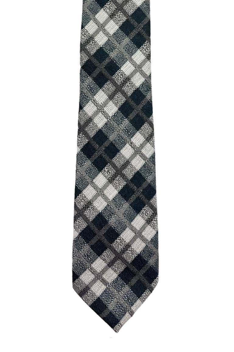 Green Checkered Silk Necktie for Men