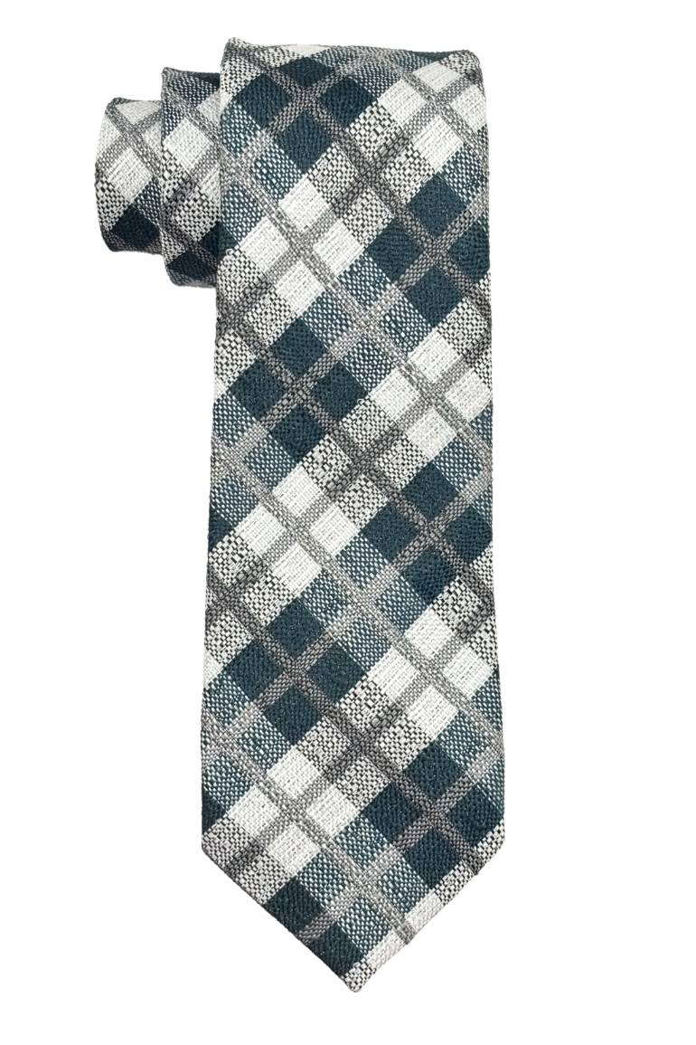 Green Checkered Silk Necktie for Men