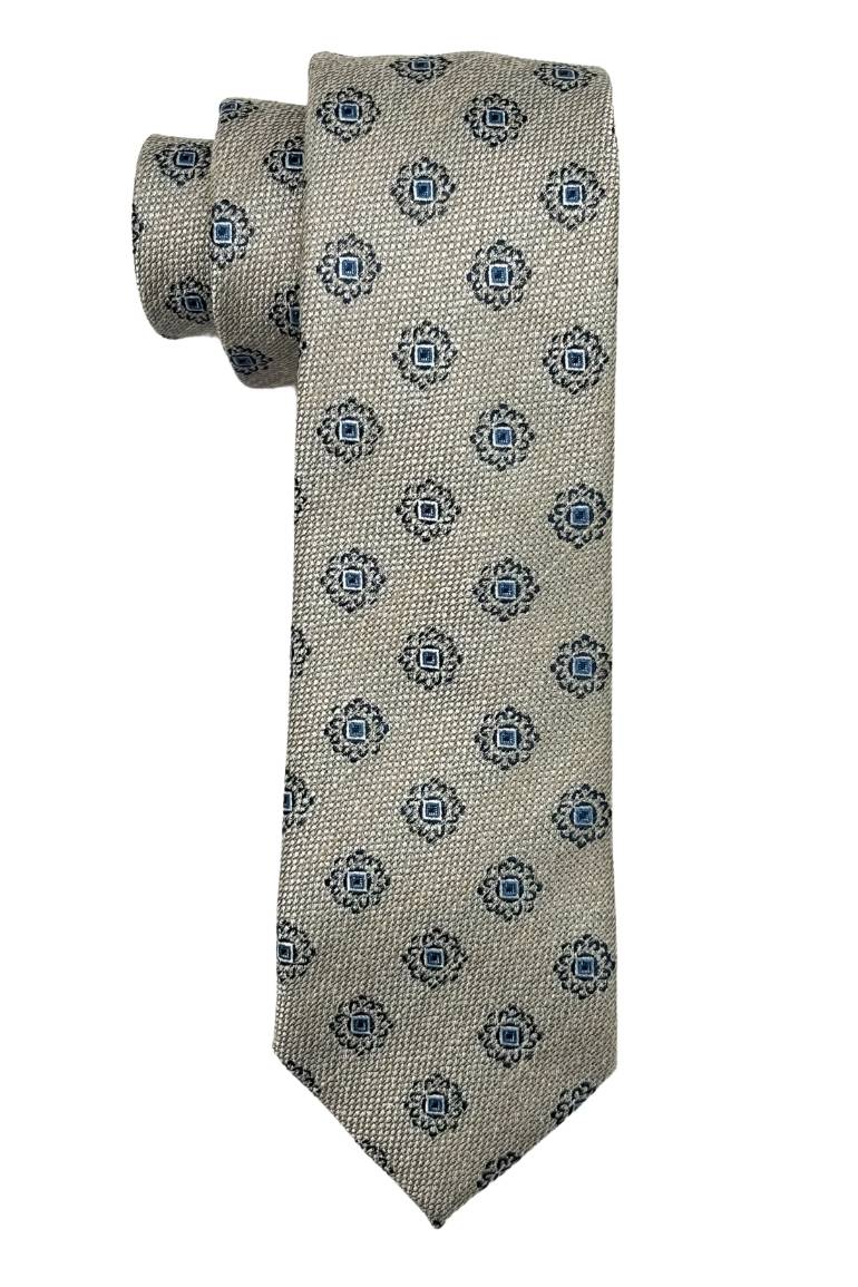 White Floral Silk Necktie for Men