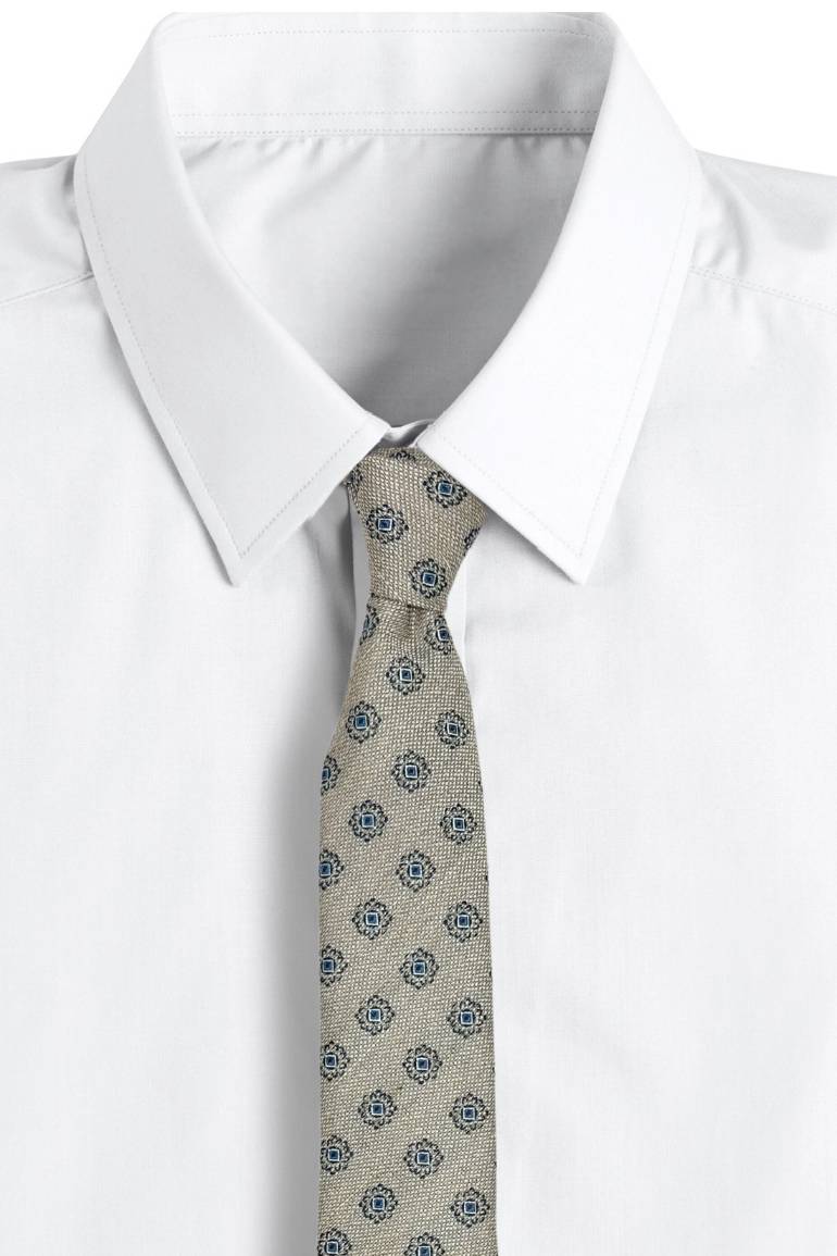 White Floral Silk Necktie for Men