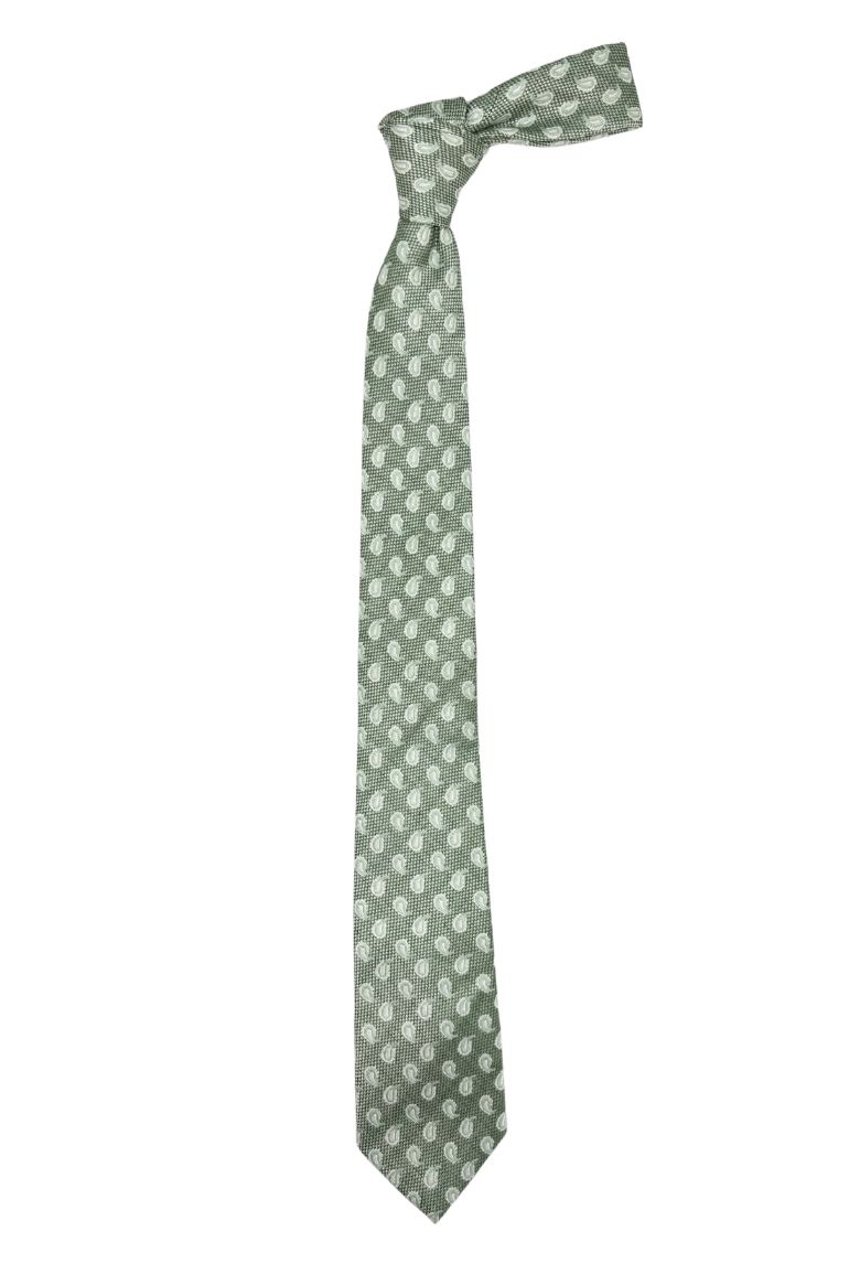 Green Paisley Silk Necktie for Men