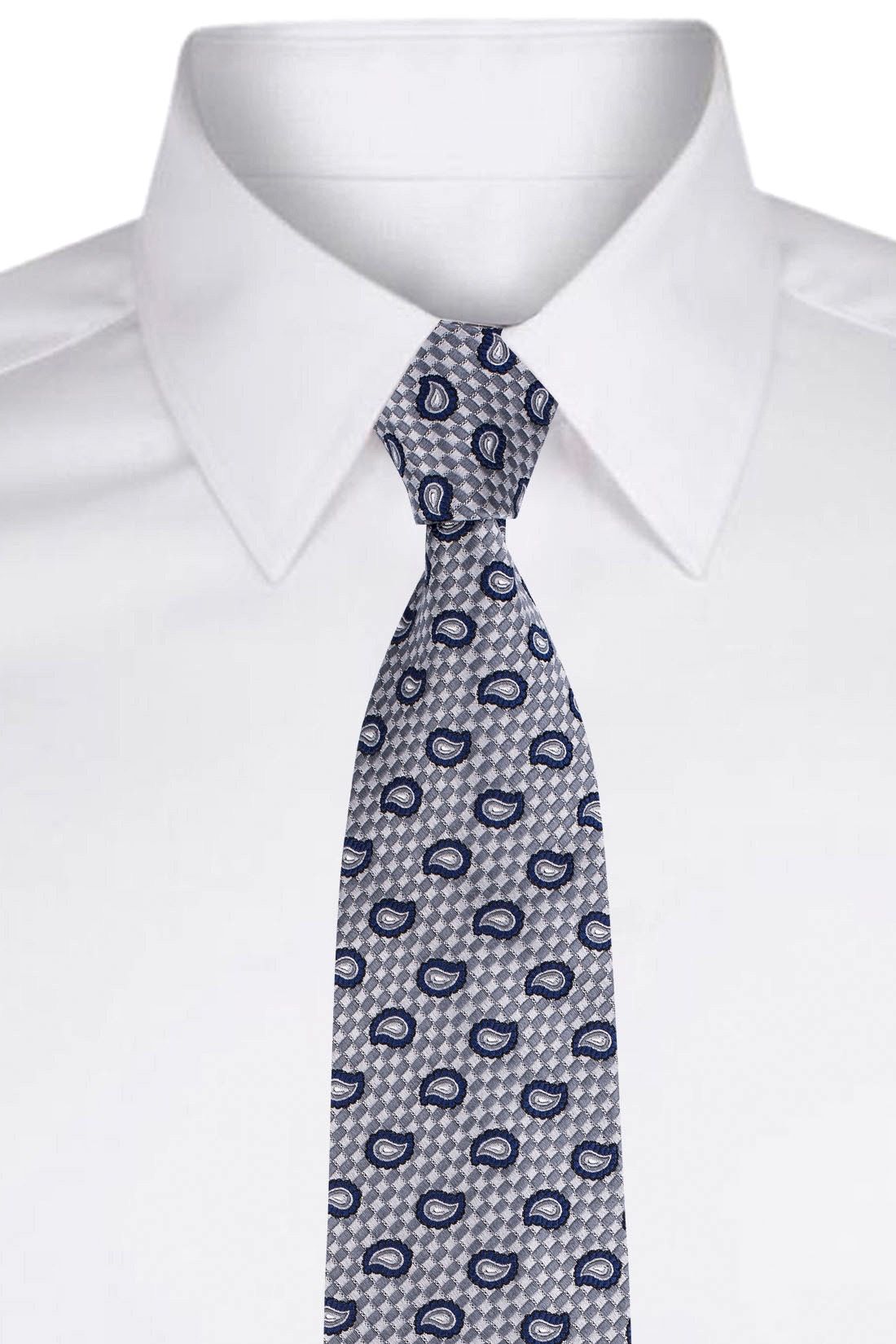 Grey Paisley Silk Necktie for Men