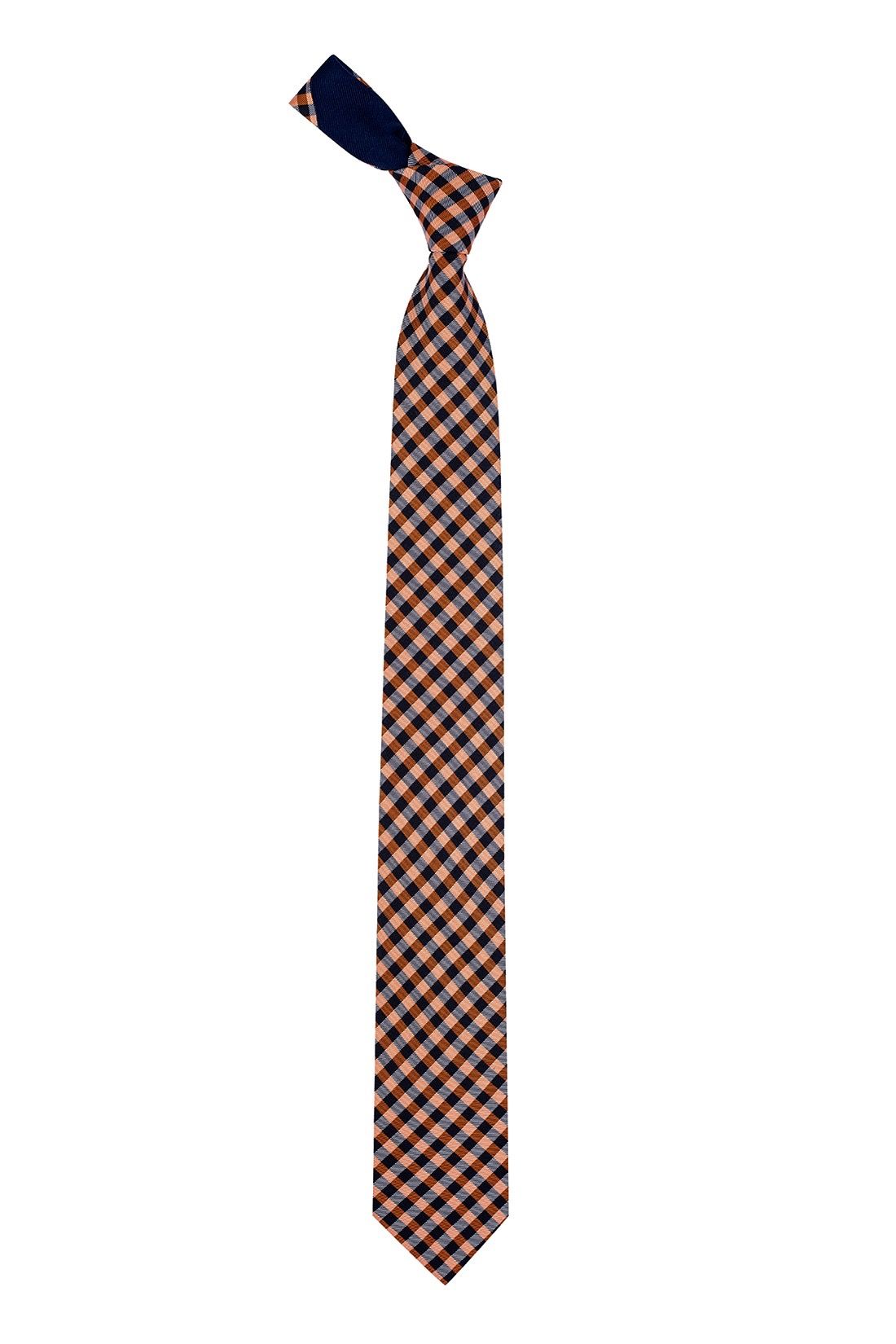Orange Checkered Silk Necktie for Men