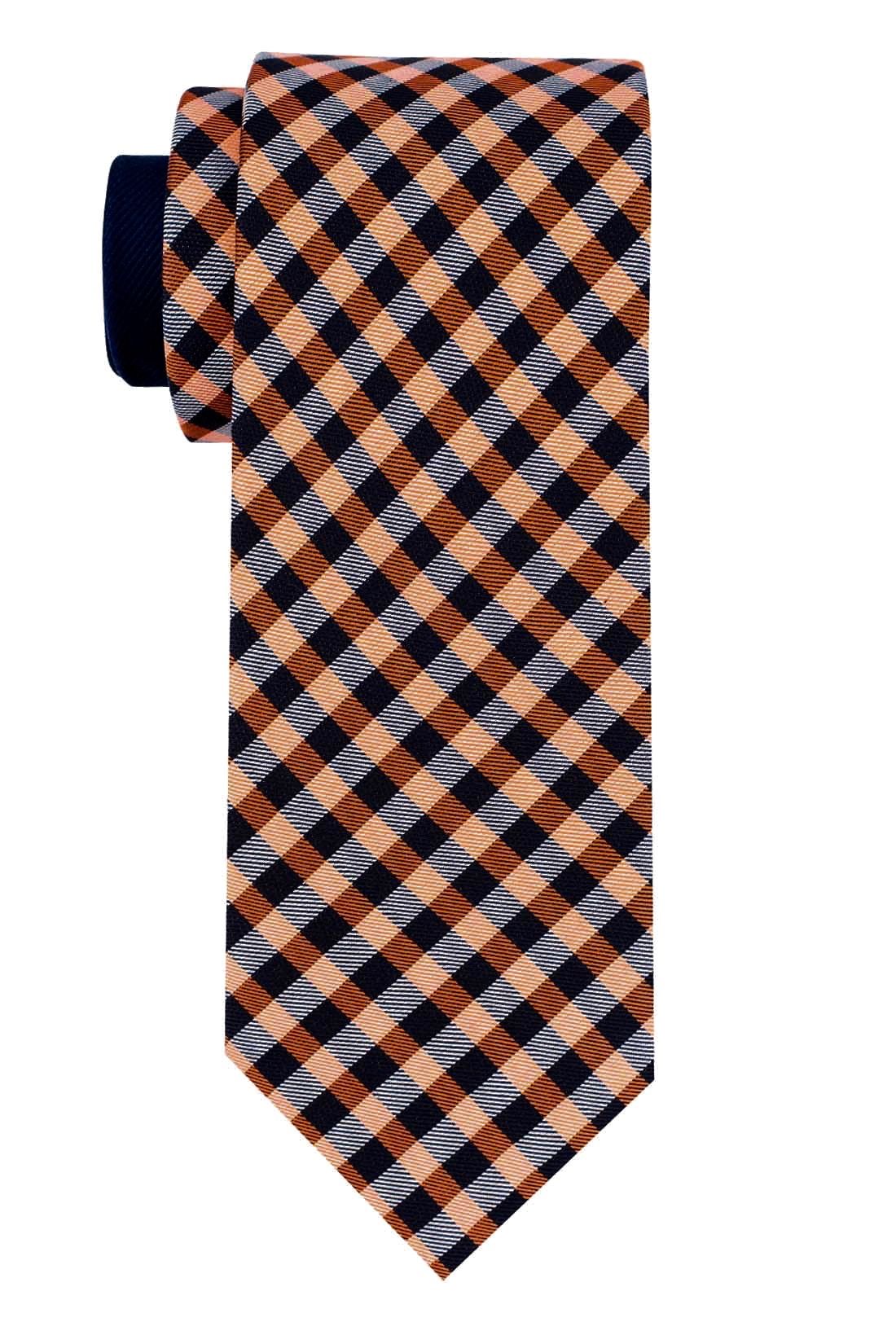 Orange Checkered Silk Necktie for Men