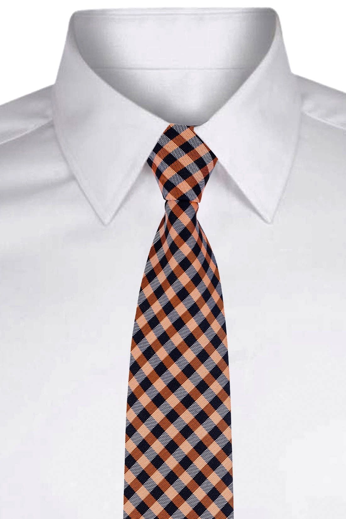 Orange Checkered Silk Necktie for Men