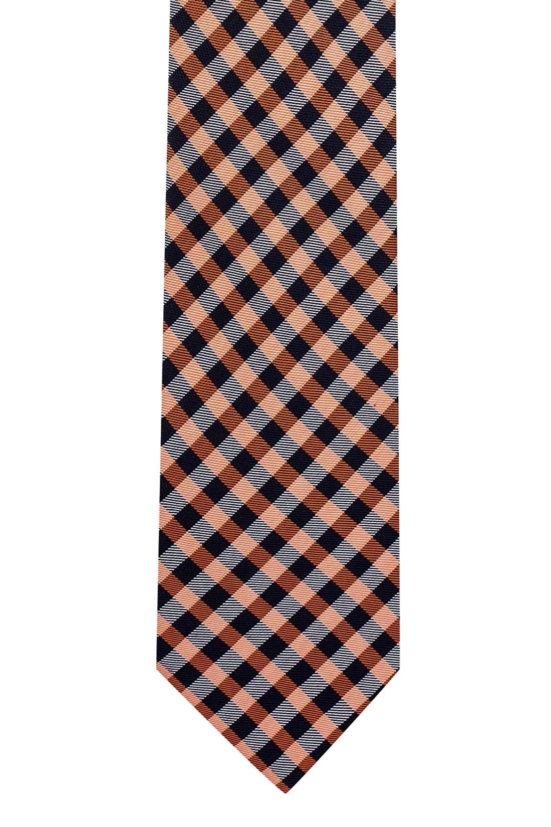 Orange Checkered Silk Necktie for Men