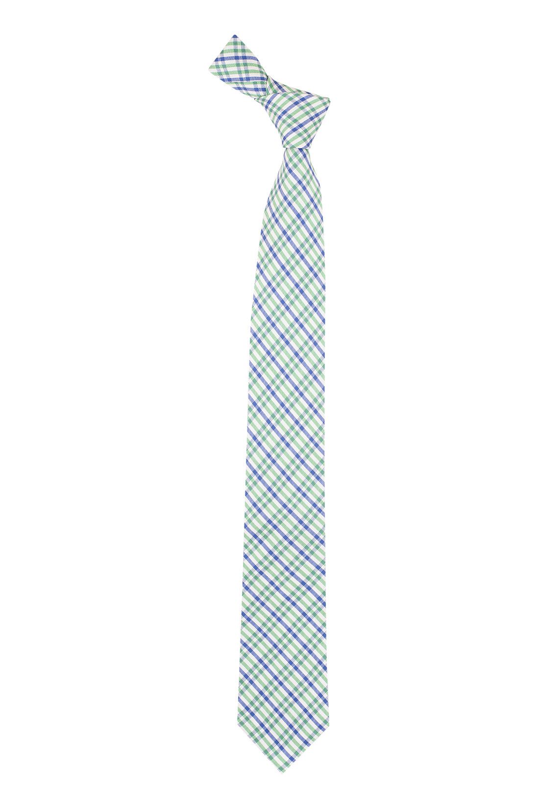 Green Checkered Silk Necktie for Men