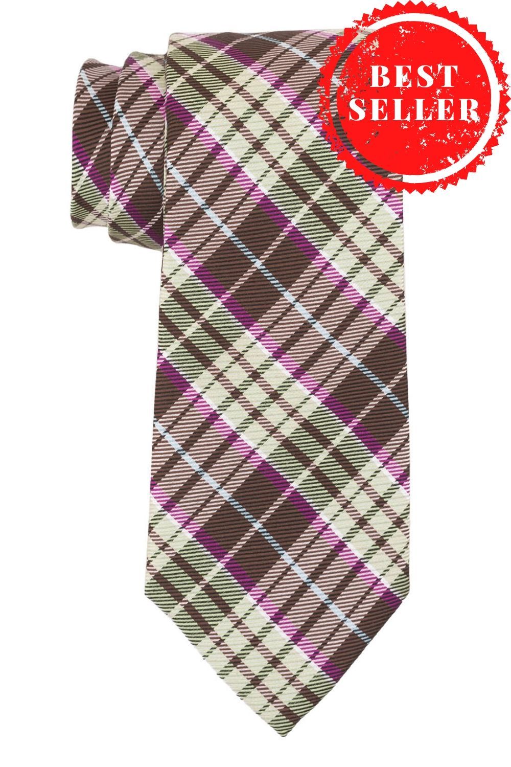 Green Checkered Silk Necktie for Men