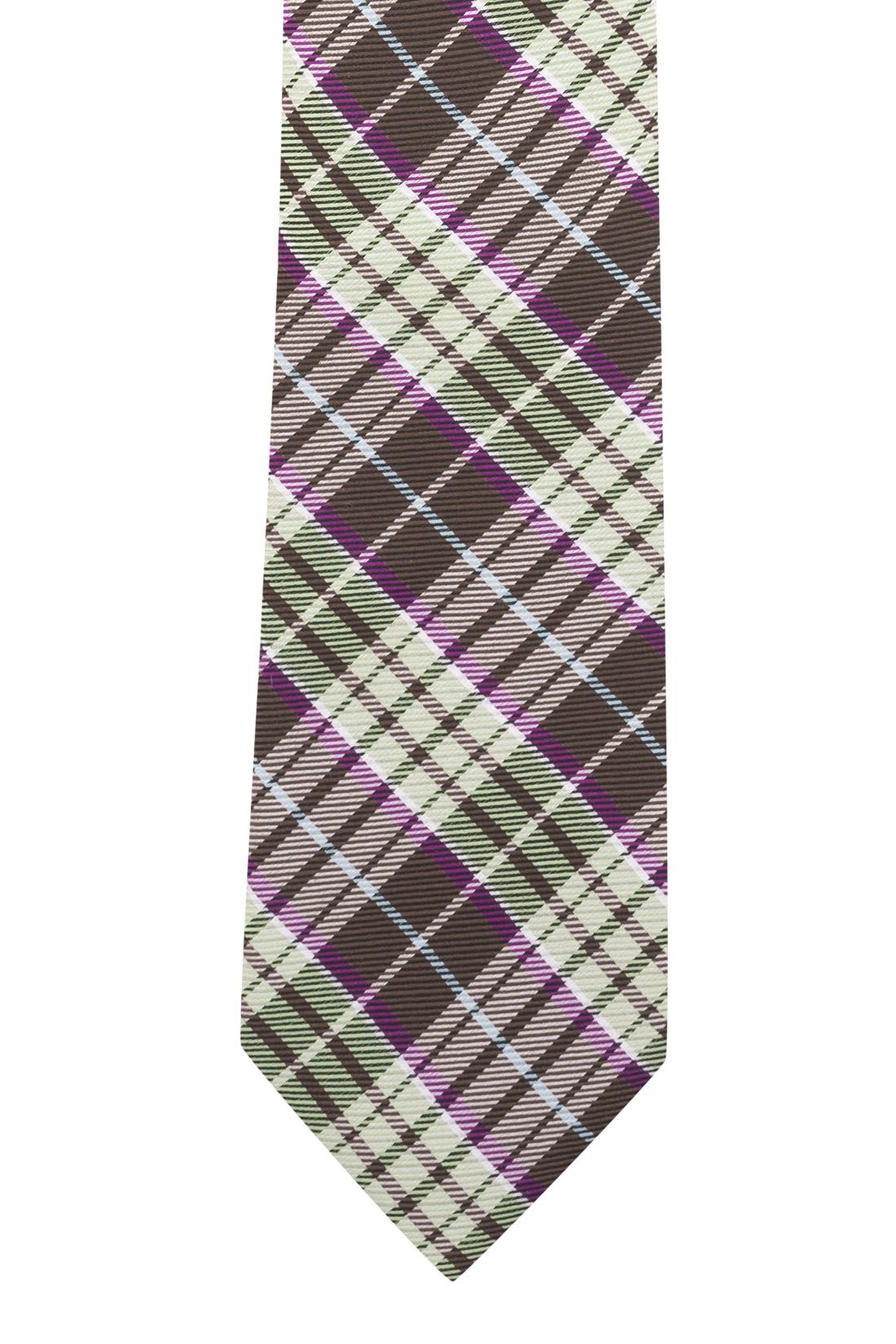 Green Checkered Silk Necktie for Men