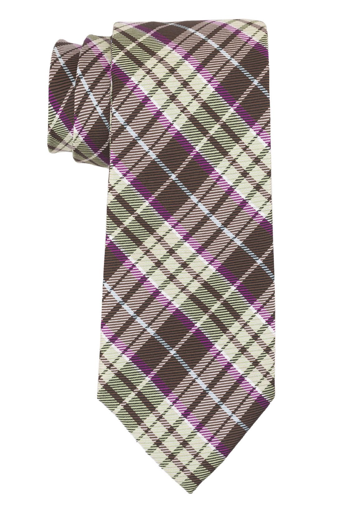 Green Checkered Silk Necktie for Men