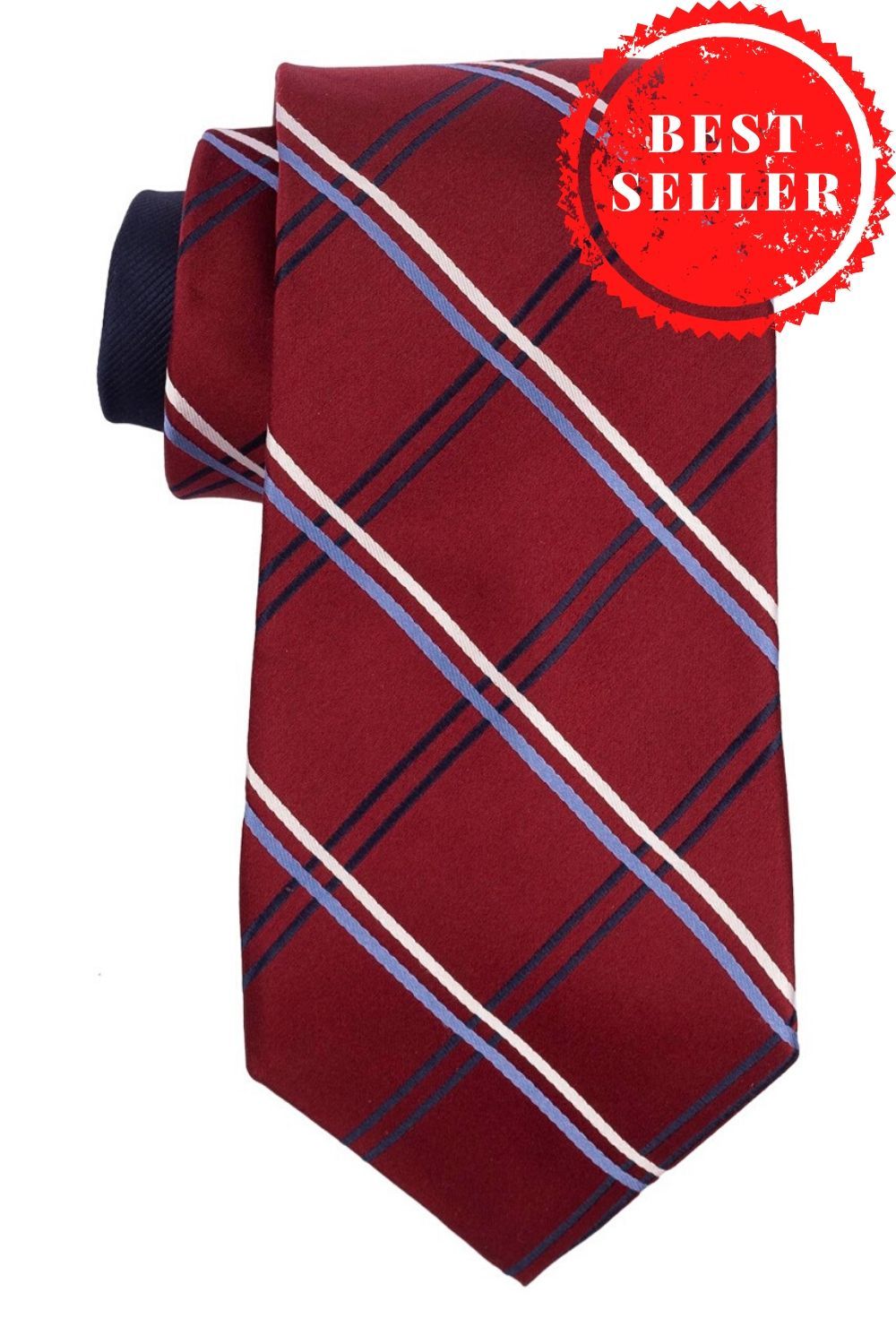 Burgundy Checkered Different Tail Silk Necktie for Men