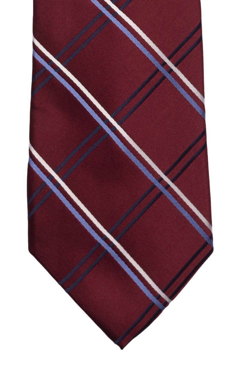 Burgundy Checkered Different Tail Silk Necktie for Men