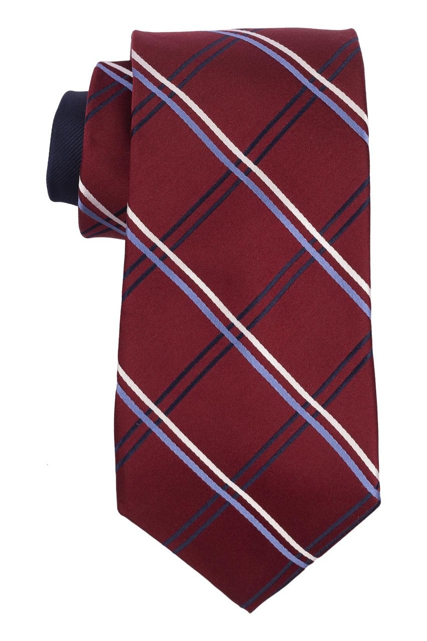 Burgundy Checkered Different Tail Silk Necktie for Men
