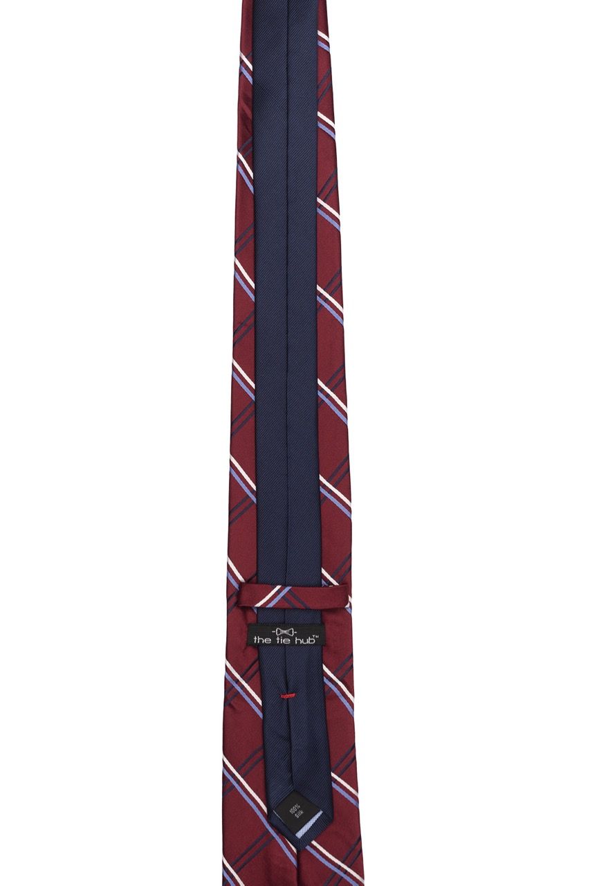 Burgundy Checkered Different Tail Silk Necktie for Men