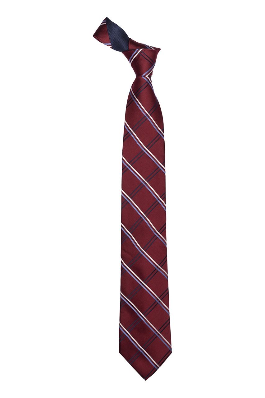 Burgundy Checkered Different Tail Silk Necktie for Men