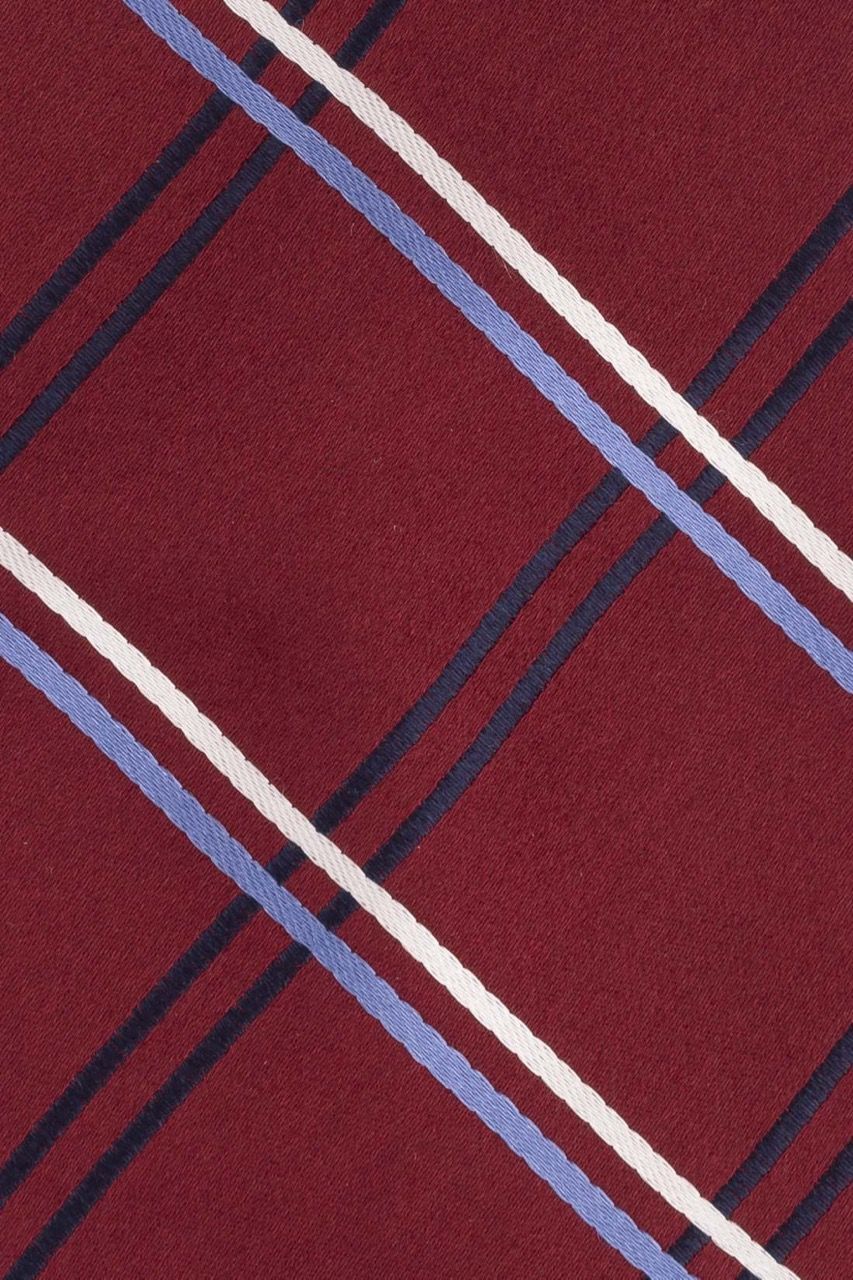 Burgundy Checkered Different Tail Silk Necktie for Men