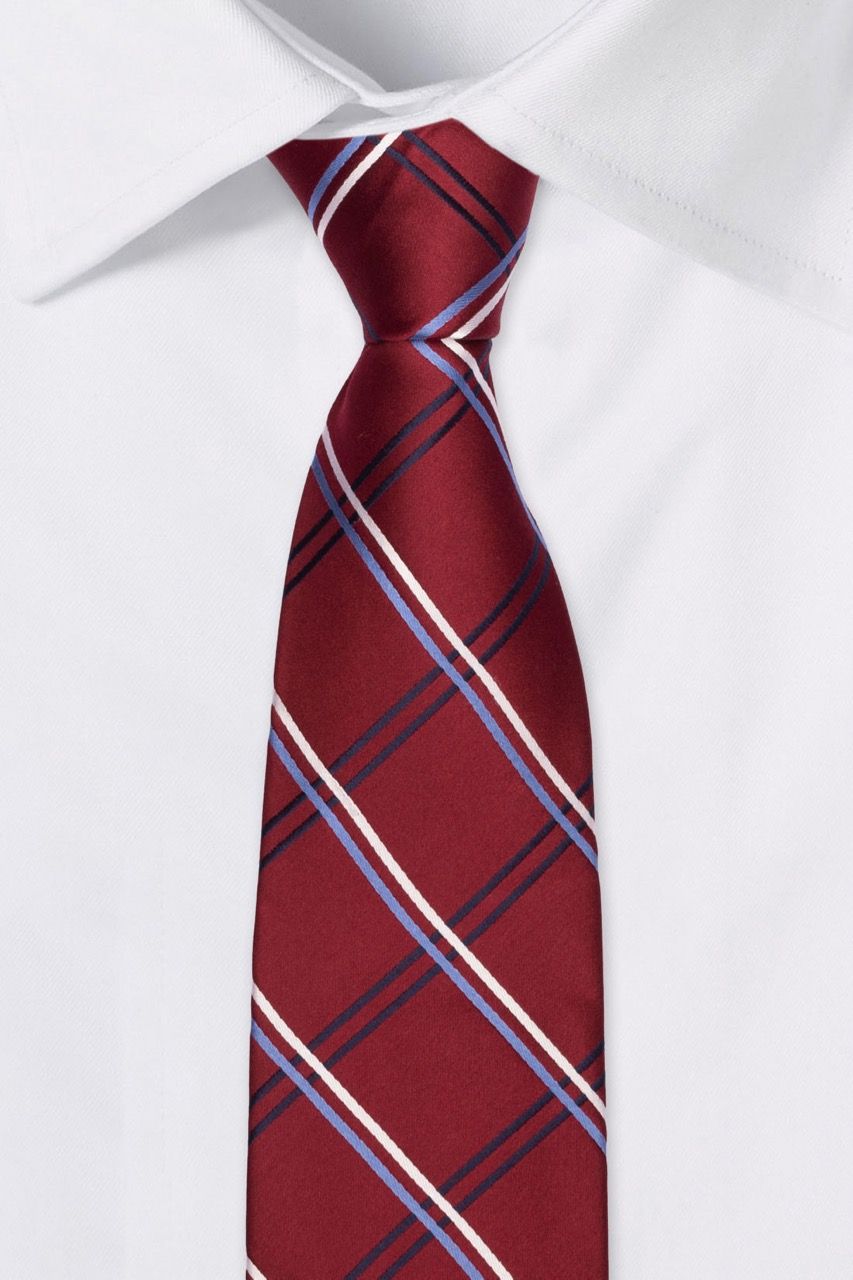 Burgundy Checkered Different Tail Silk Necktie for Men