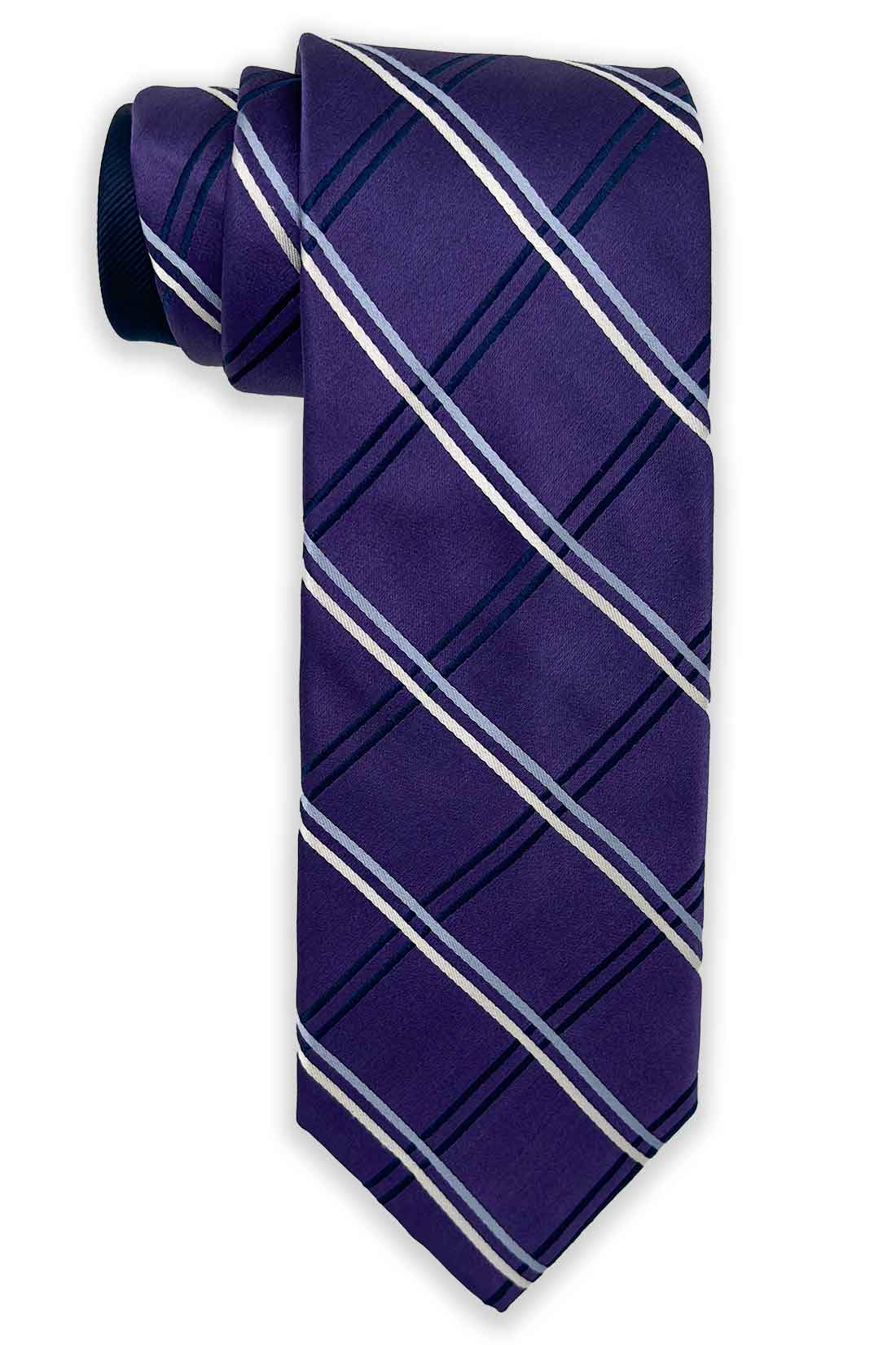 Purple Checks Different Tail Silk Necktie for Men