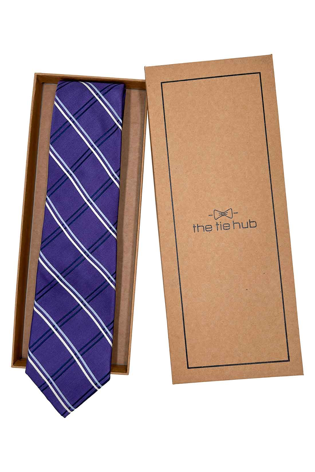 Purple Checks Different Tail Silk Necktie for Men