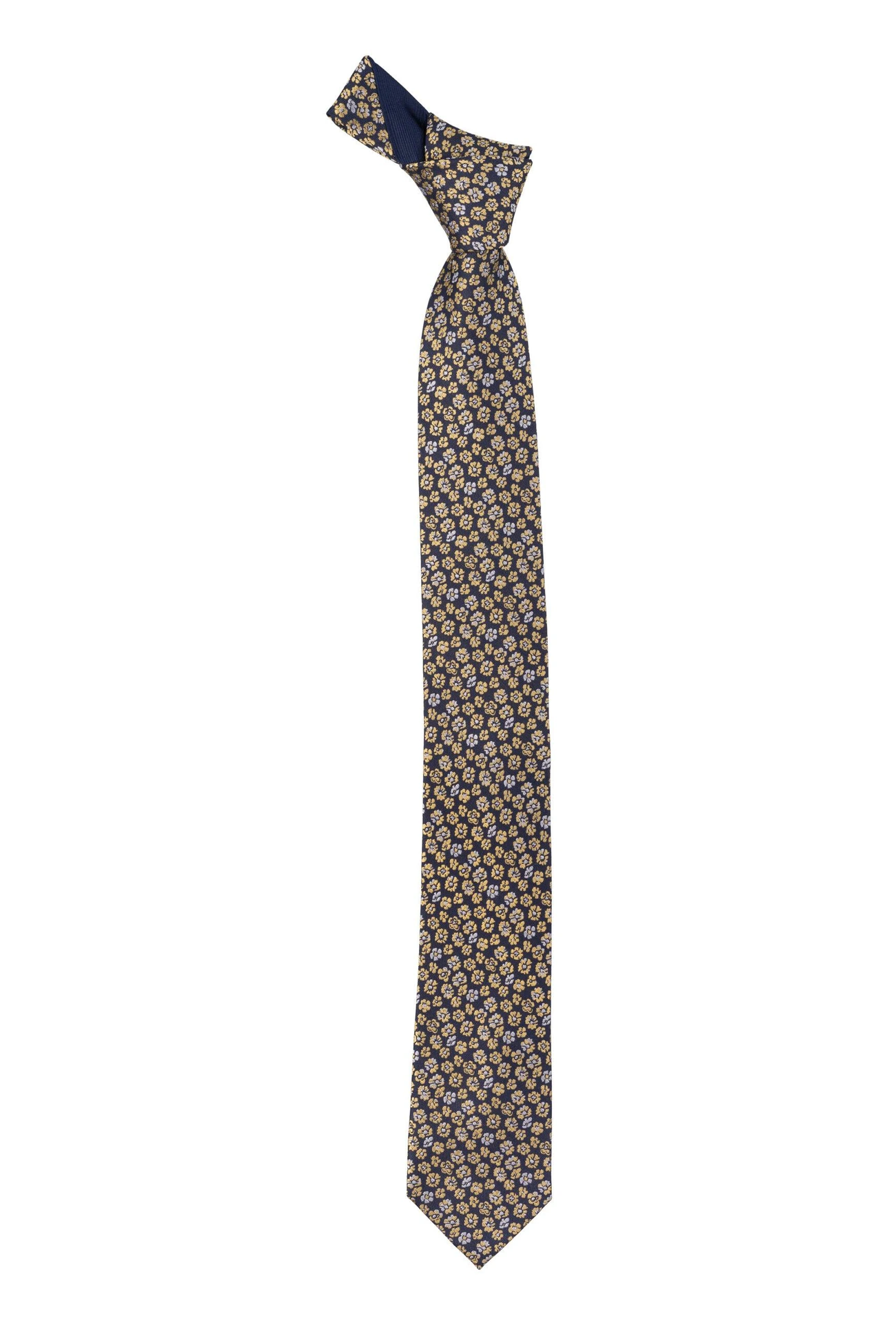 Yellow Floral Different Tail Silk Necktie for Men