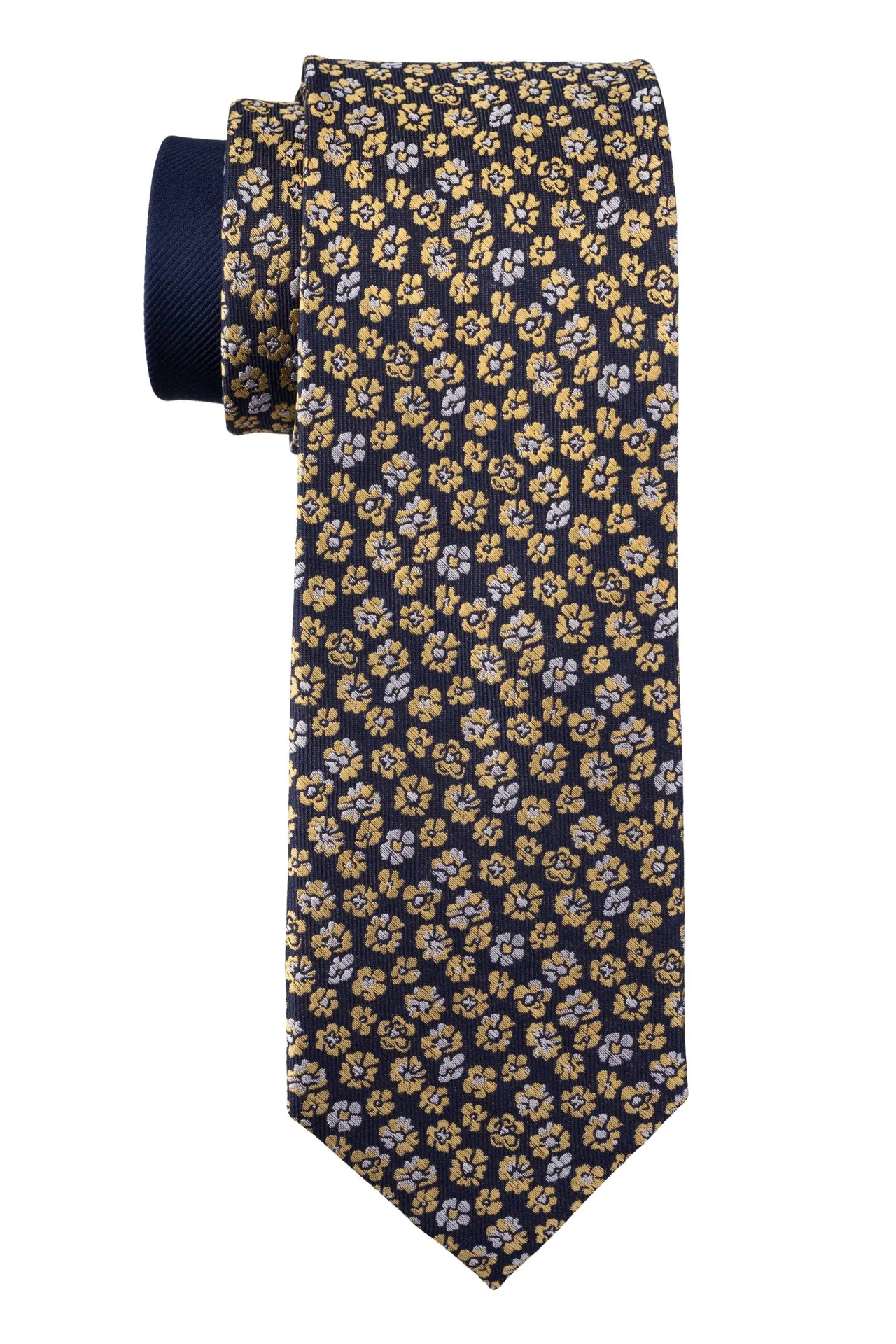 Yellow Floral Different Tail Silk Necktie for Men